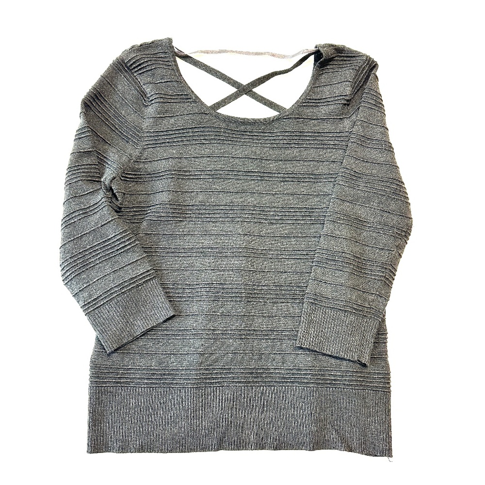 Spense Sweater Womens Large Gray Textured Knit 3/4 Sleeve Pullover Top